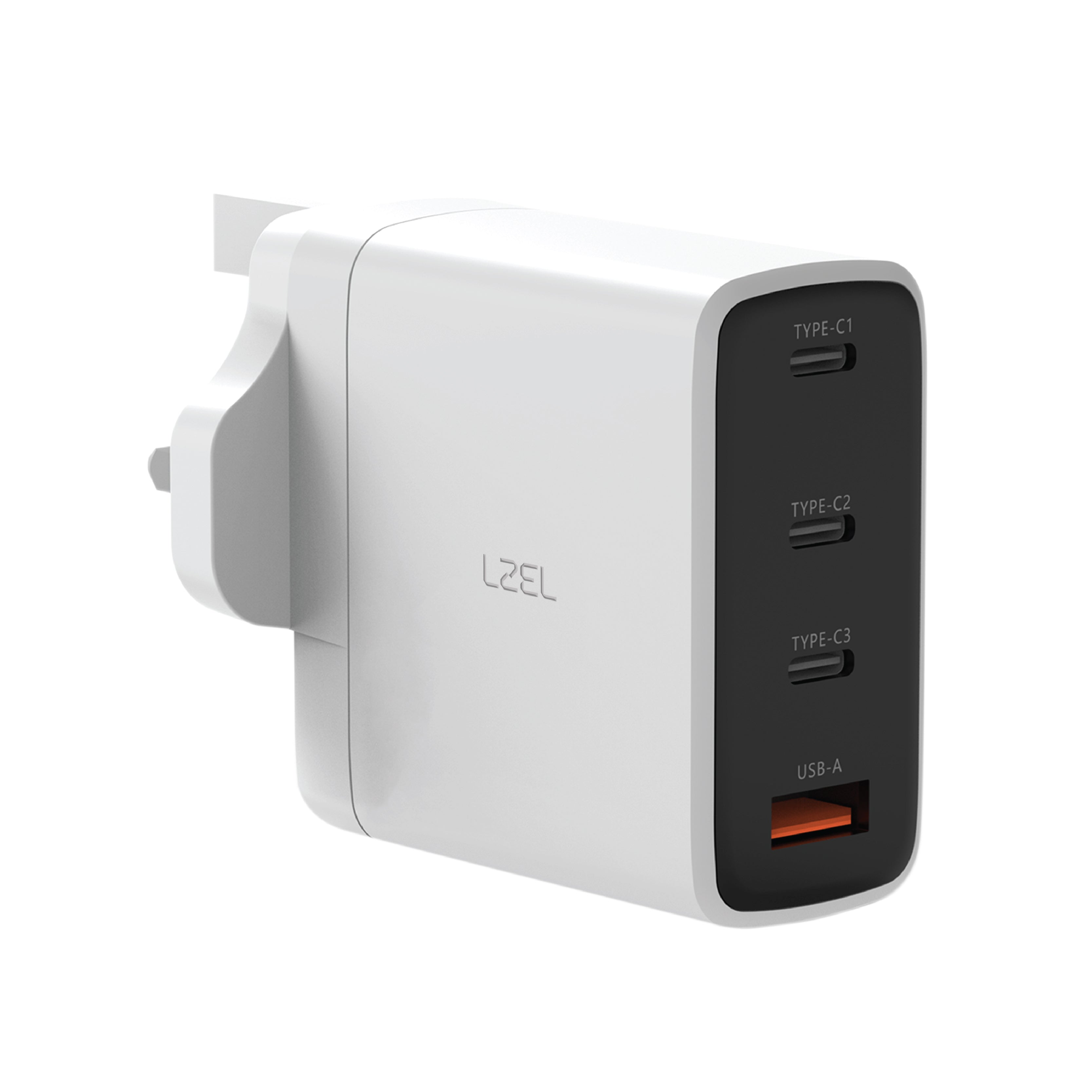 شاحن حائط فائق السرعة من ليزل بقوة 100 واط بأربع منافذ USB بتقنية GaN | أبيض شاحن حائط فائق السرعة من ليزل بقوة 100 واط بأربع منافذ USB بتقنية GaN | أبيض